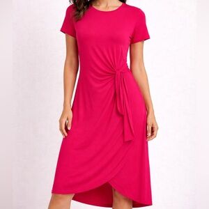 🆕 NWT Calvin Klein Tee Shirt Wrap Pink Tie-Front Dress Comfy Lightweight Casual
